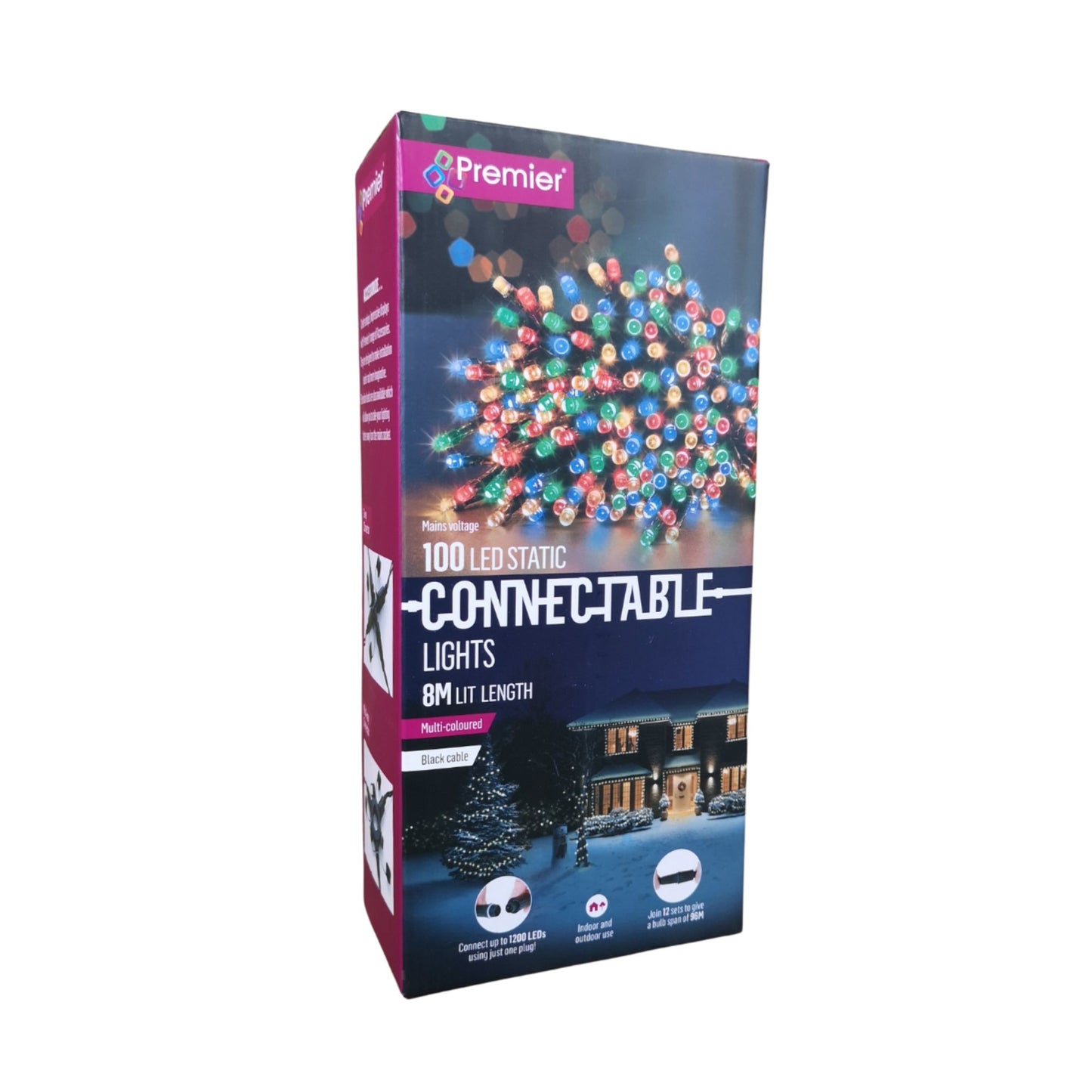 100 LED 8m Premier Christmas Connectable Outdoor Static Lights in Multicoloured