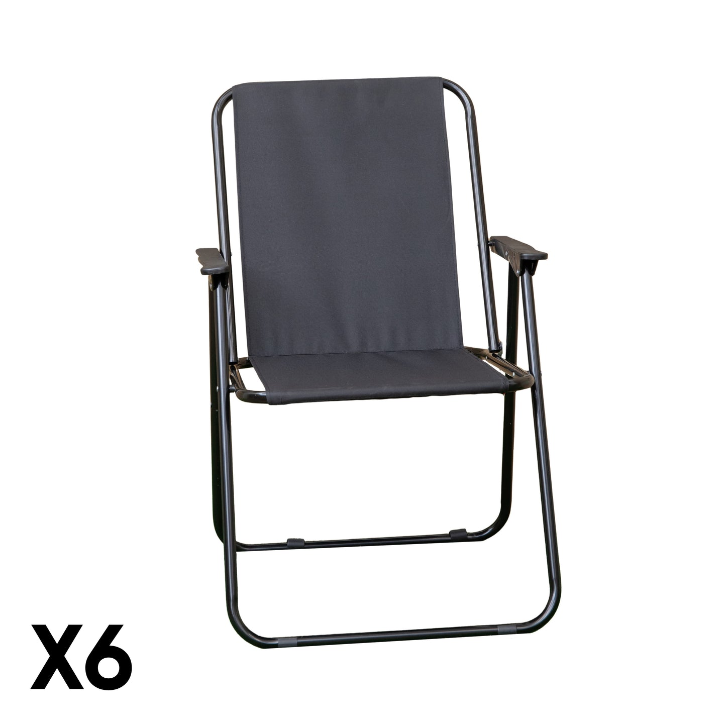 6 Pack Black Lightweight Foldable Canvas Chair with Plastic Armrests