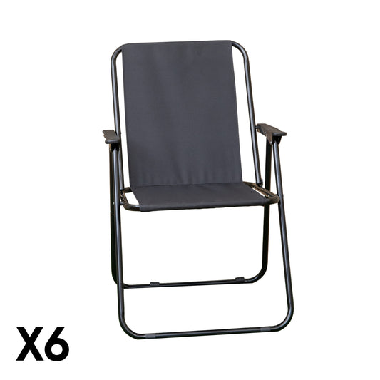 6 Pack Black Lightweight Foldable Canvas Chair with Plastic Armrests