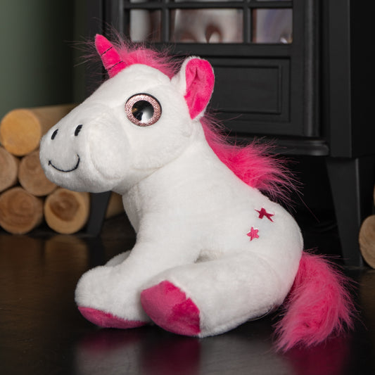 25cm Plush White Unicorn with Pink Mane and Tail