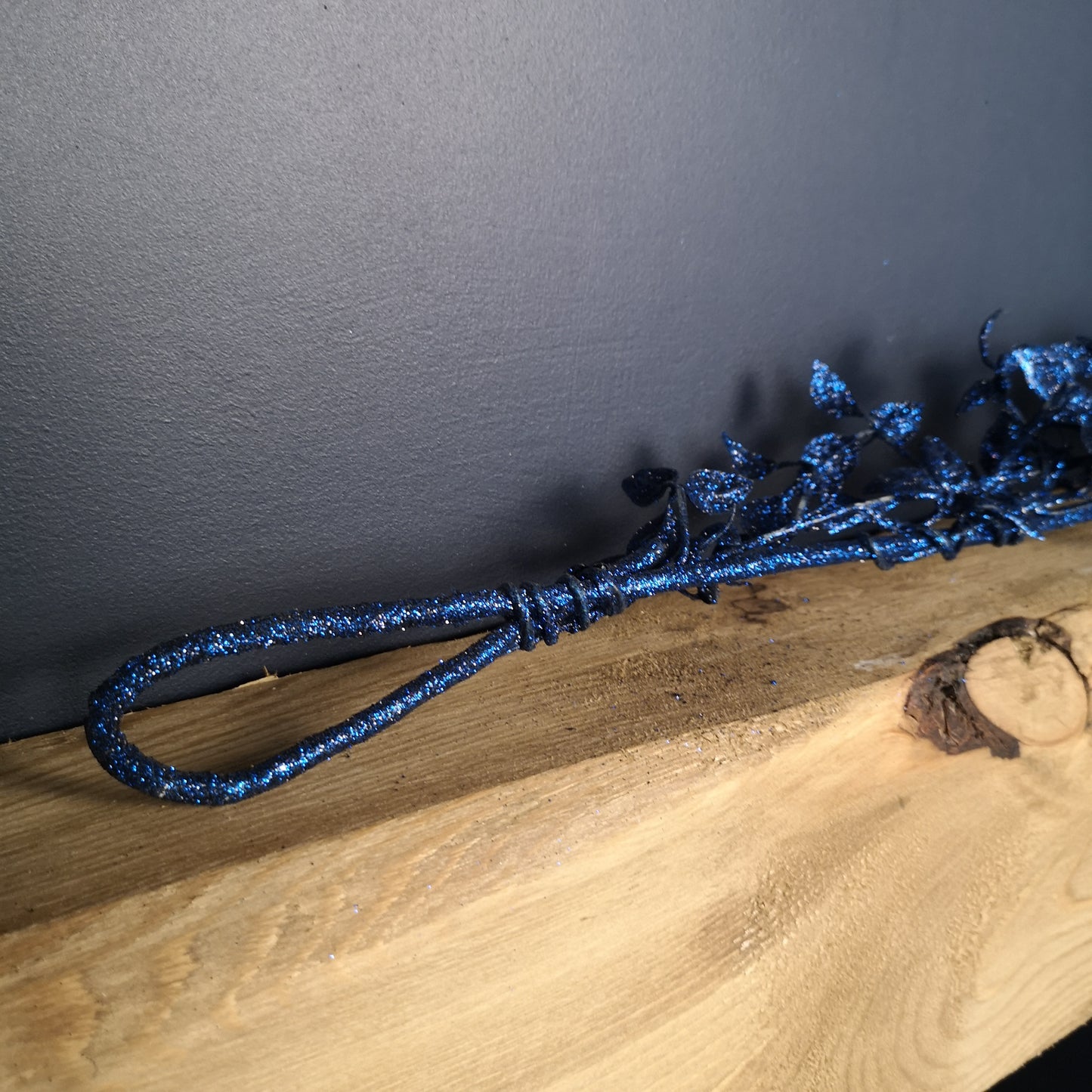 1.5m Midnight Blue Glitter Leaf Christmas Garland Decoration with Hanging Loop 