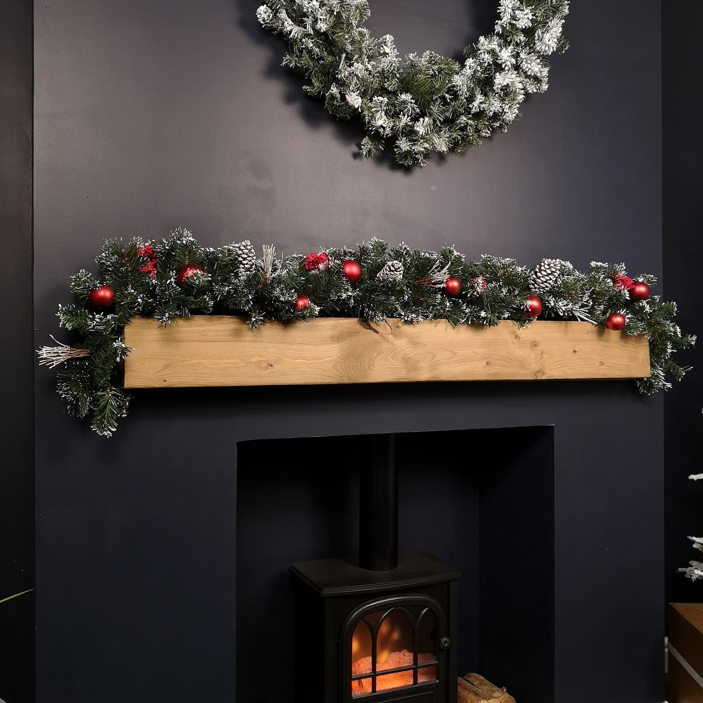 Premier 180cm (6ft) Festive Red Dressed Christmas Garland With Bows And Red Baubles