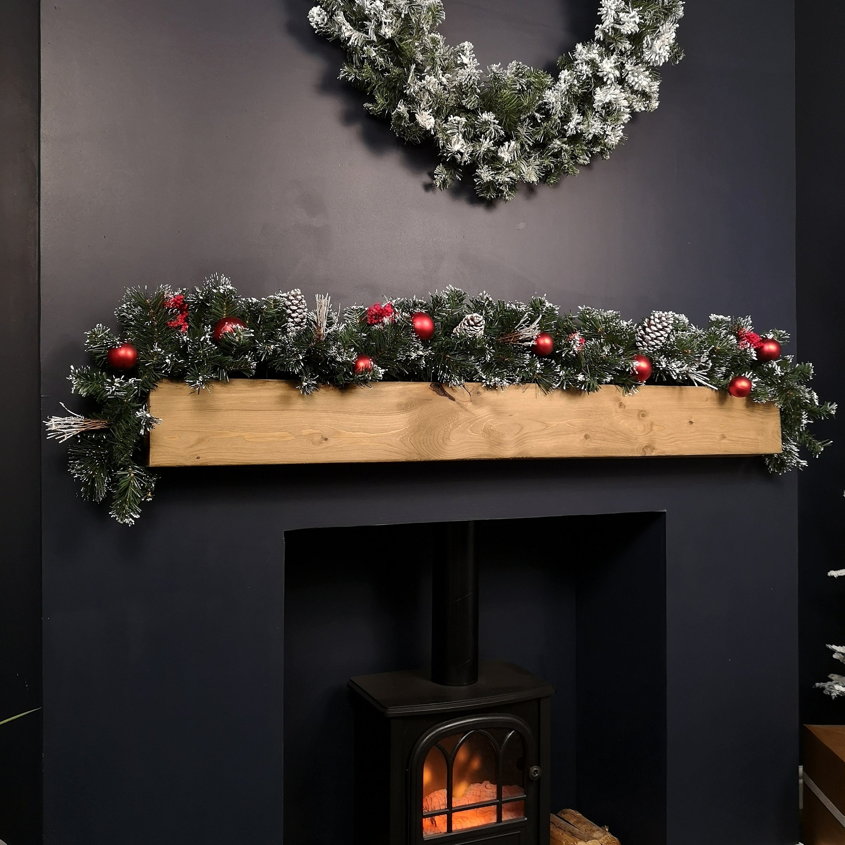 Premier 180cm (6ft) Festive Red Dressed Christmas Garland With Bows And Red Baubles