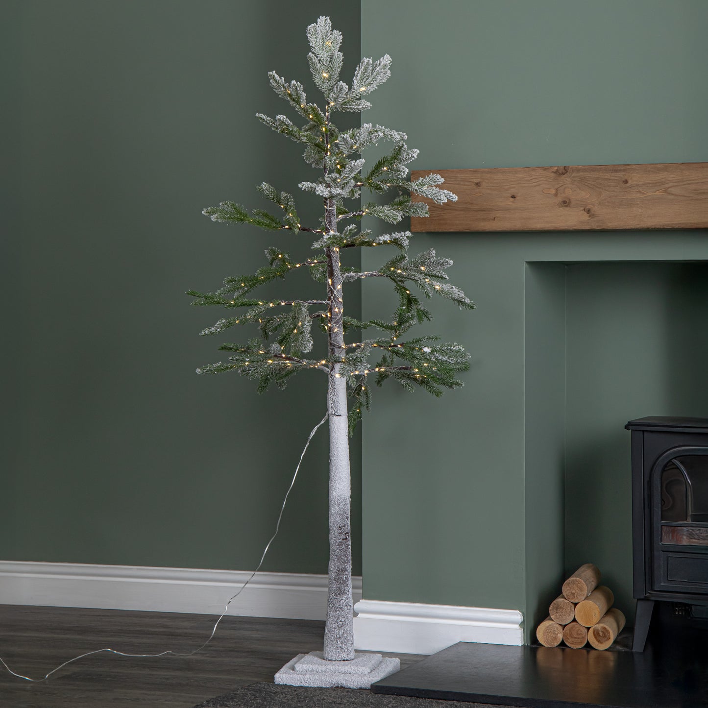 1.5m (5ft) Light up Snow Flocked Christmas Pine Tree with 240 Warm White LEDs