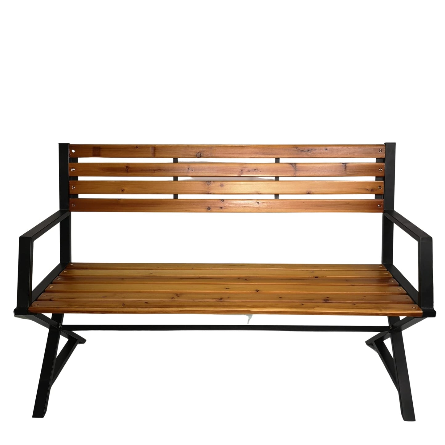Factory Seconds: Kendal 2 Person Outdoor Modern Cross Design Metal Wooden Garden Patio Bench