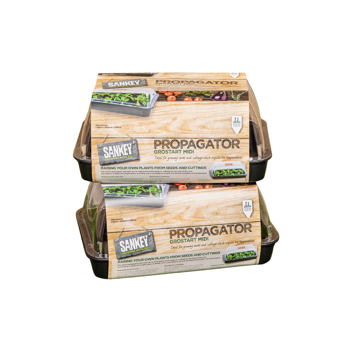 Pack of 2 38cm Unheated Grostart Midi Propagator Seed Starter Tray