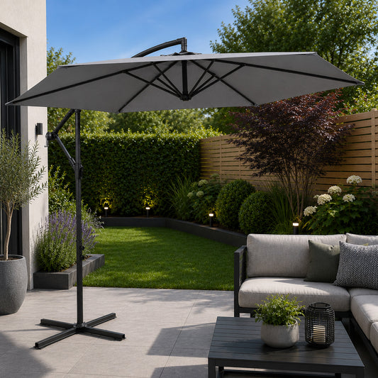 3m Hanging Banana Cantilever Garden Parasol with Cover in Grey