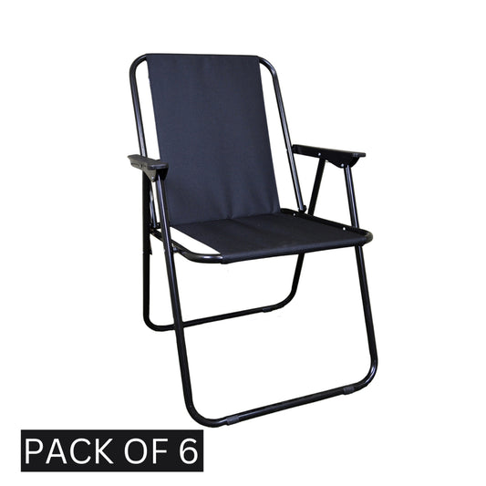6 Pack Black Lightweight Foldable Canvas Chair with Plastic Armrests