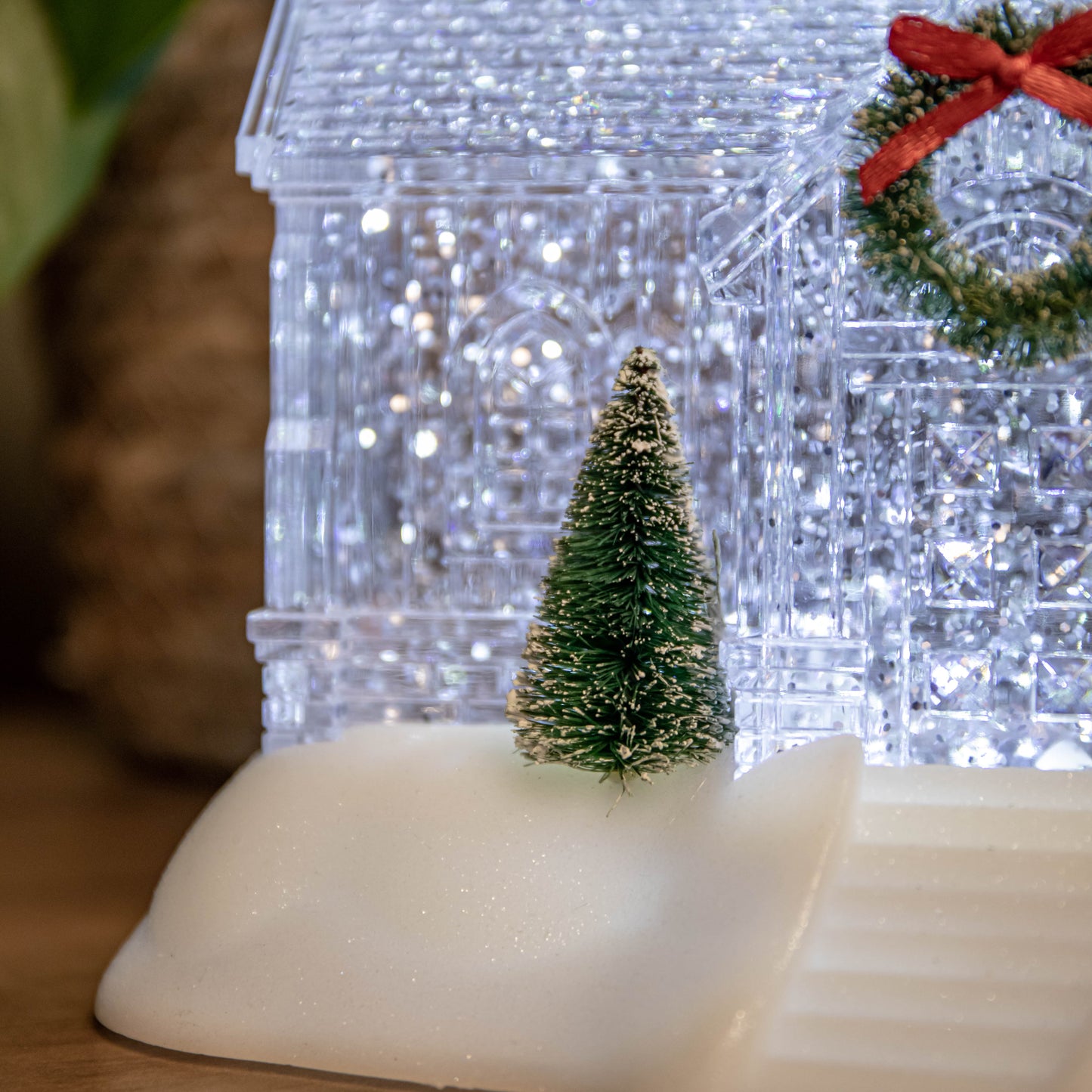 23cm Battery Operated Light up Christmas Church with Swirling Glitter and LEDs 