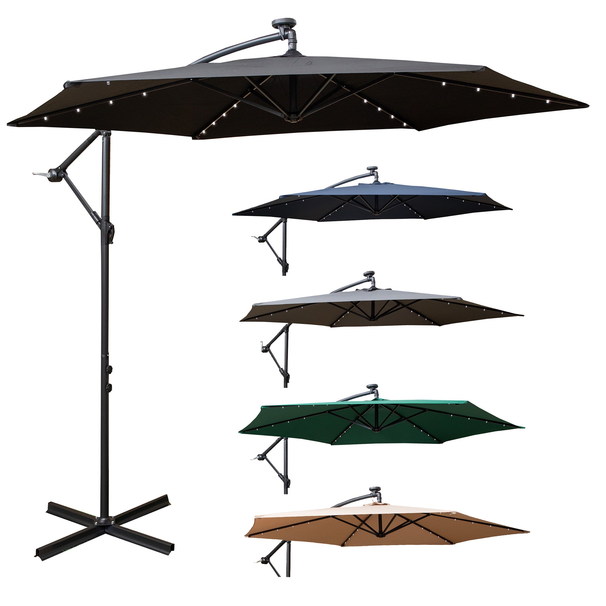 Choice of Colour 3m Hanging Banana Cantilever Garden Lit Parasol with Cover