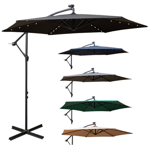 Choice of Colour 3m Hanging Banana Cantilever Garden Lit Parasol with Cover