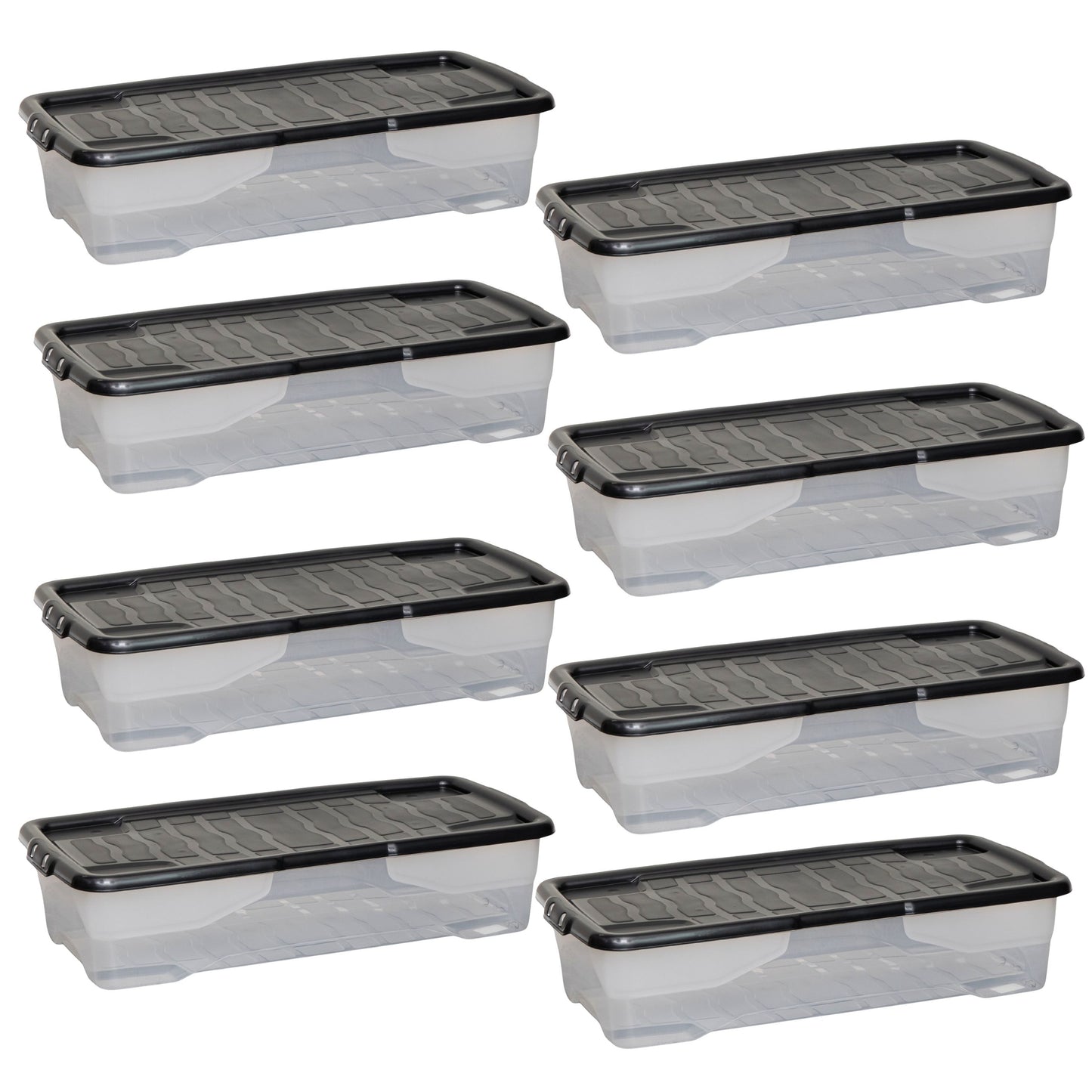 8 Pack of 42L Under Bed Clear Stackable and Nestable Storage Boxes