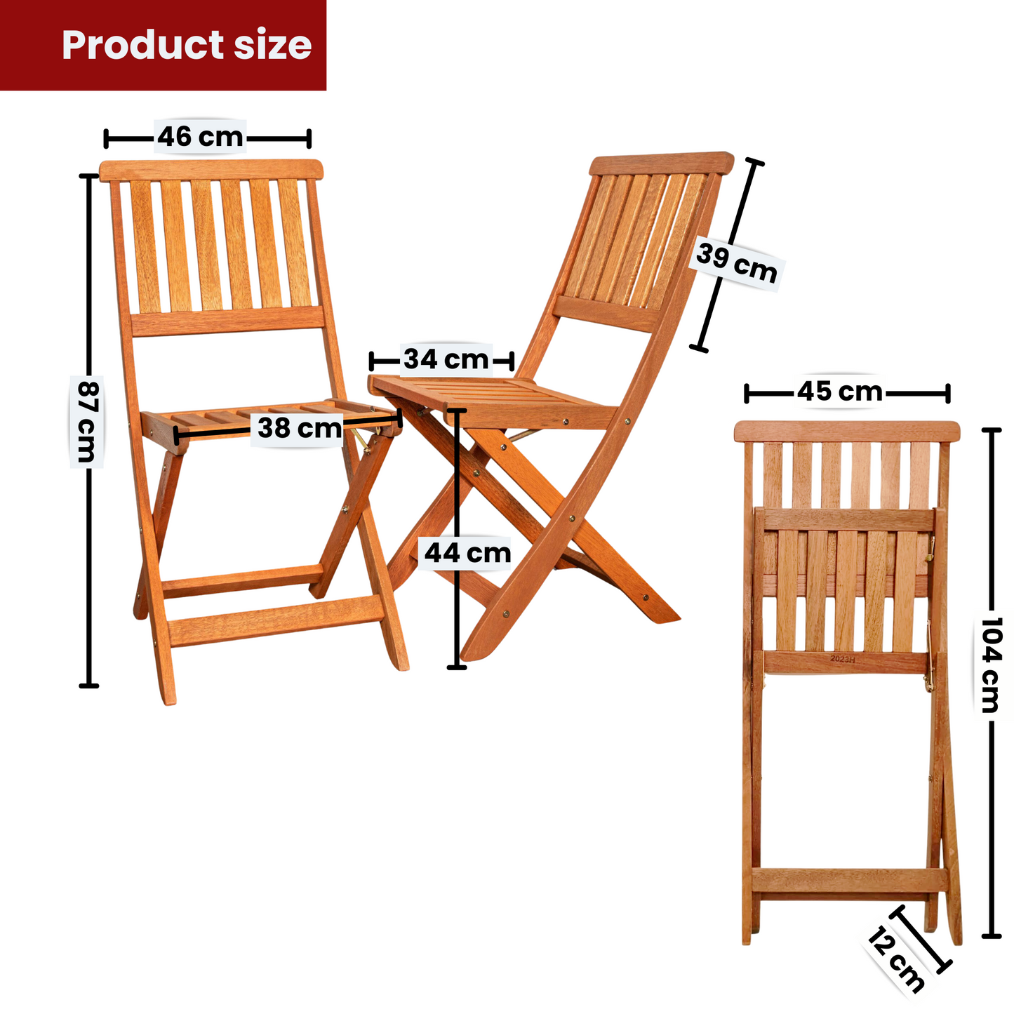 Set of 2 Bowness Outdoor Garden Patio Wooden Slatted Folding Chairs