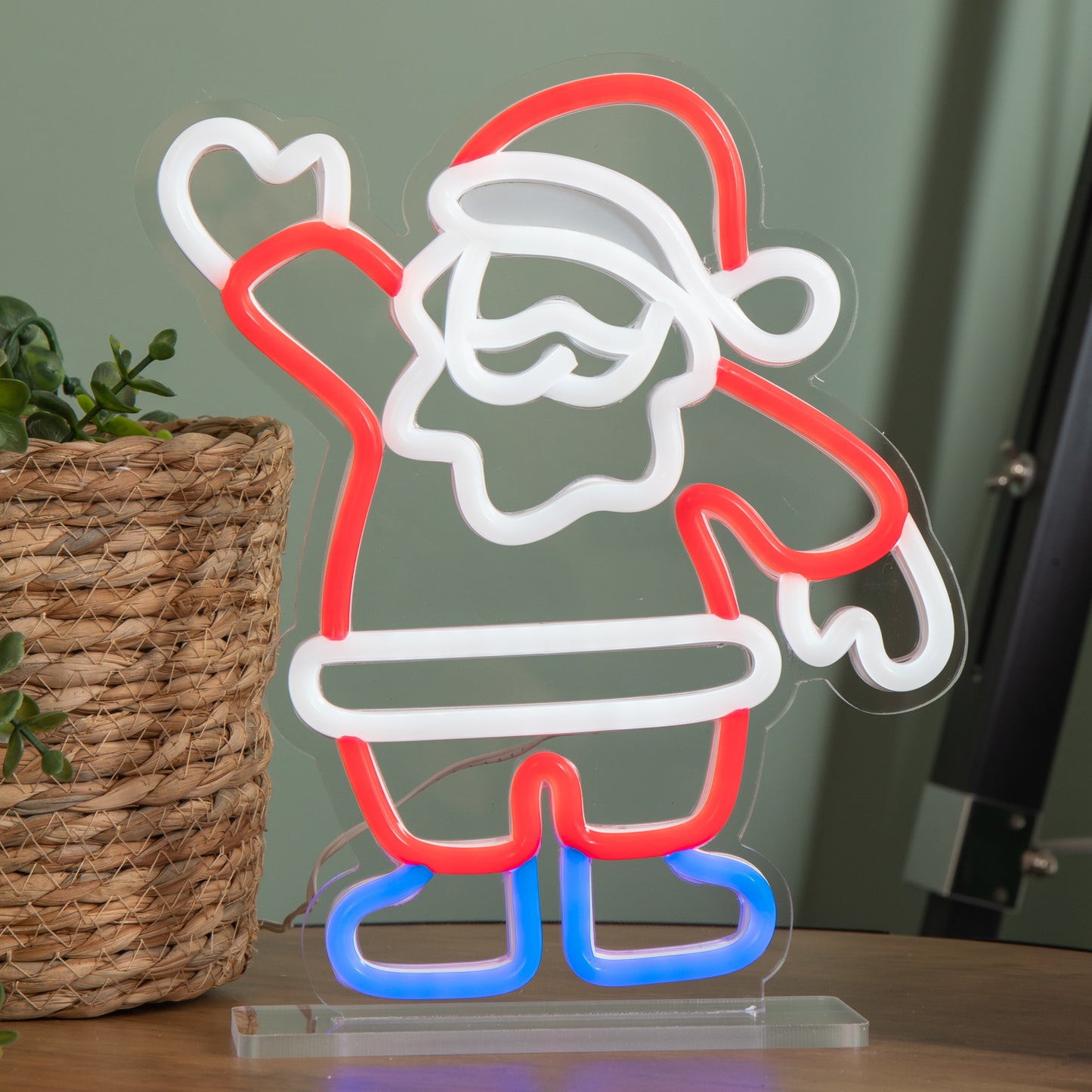 25cm Light up Waving Santa Christmas Table Top Neon Sign