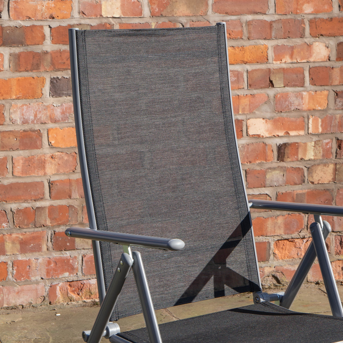 2 x Multi Position High Back Reclining Garden / Outdoor Folding Chair in Black and Silver