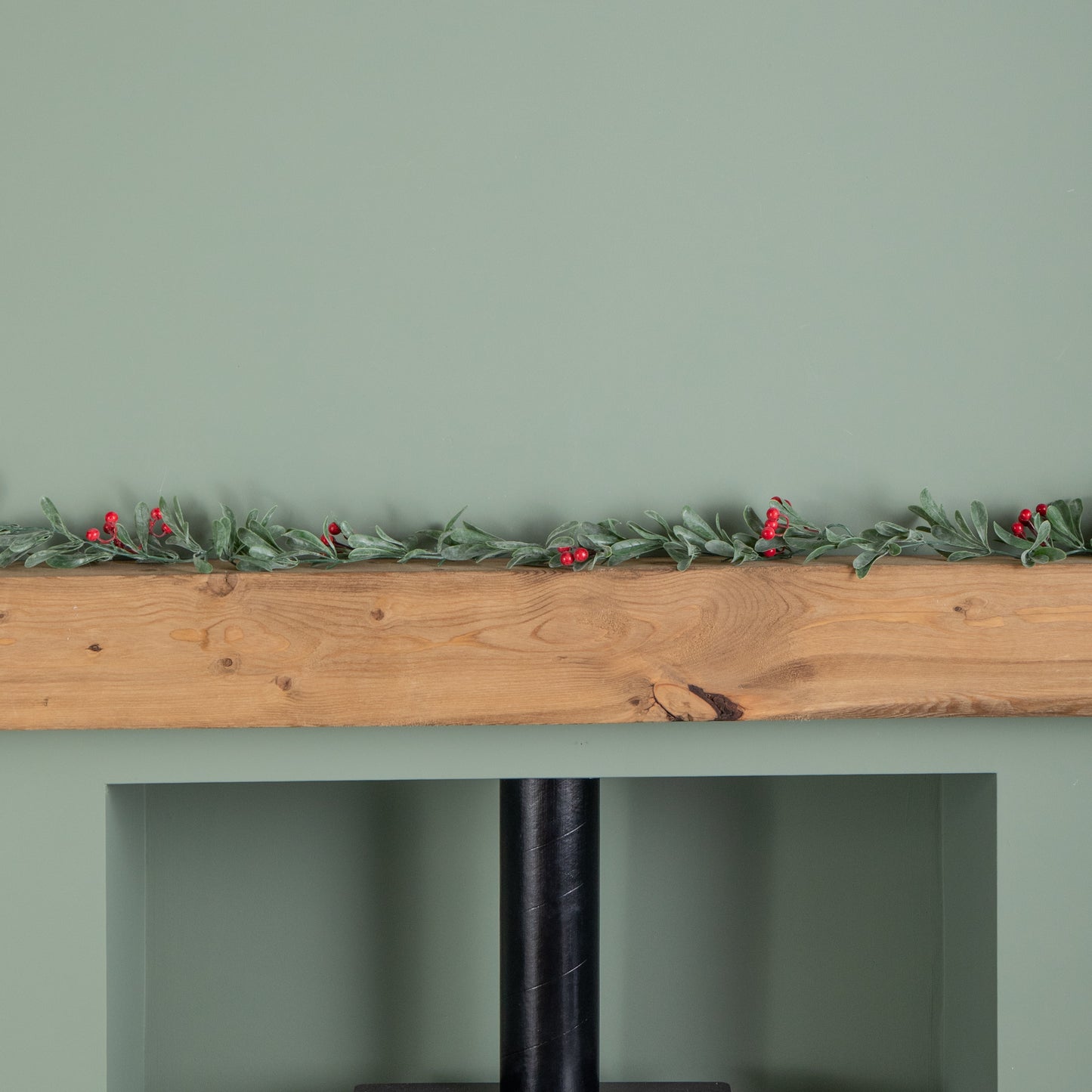 1.90m Festive Garland with Green Seasonal Leaves and Red Berries