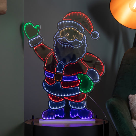 59cm Light up Waving Santa Infinity Christmas Decoration with Multi-Coloured LEDs