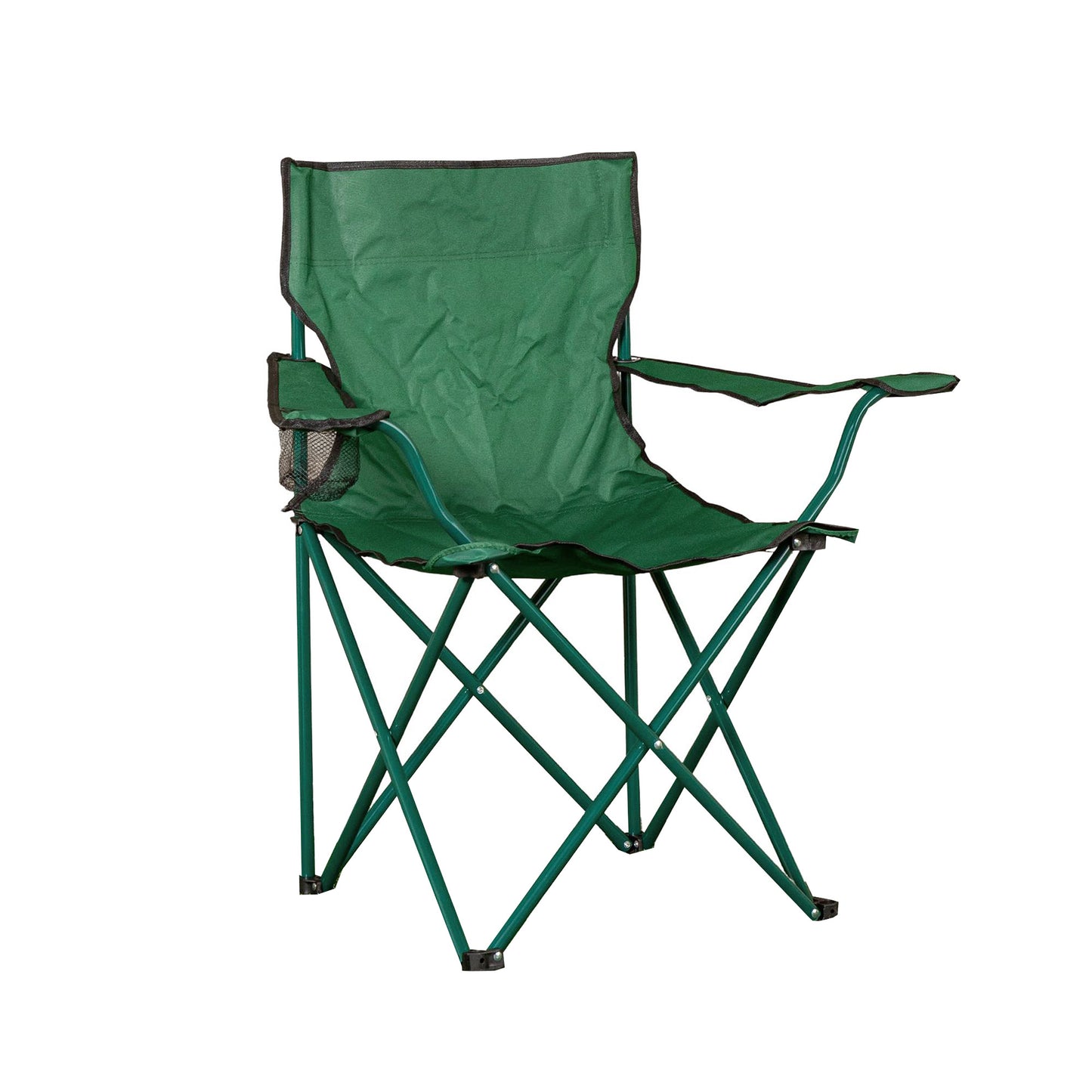 Outdoor Green Folding Camping Chair with Armrests & Cupholder