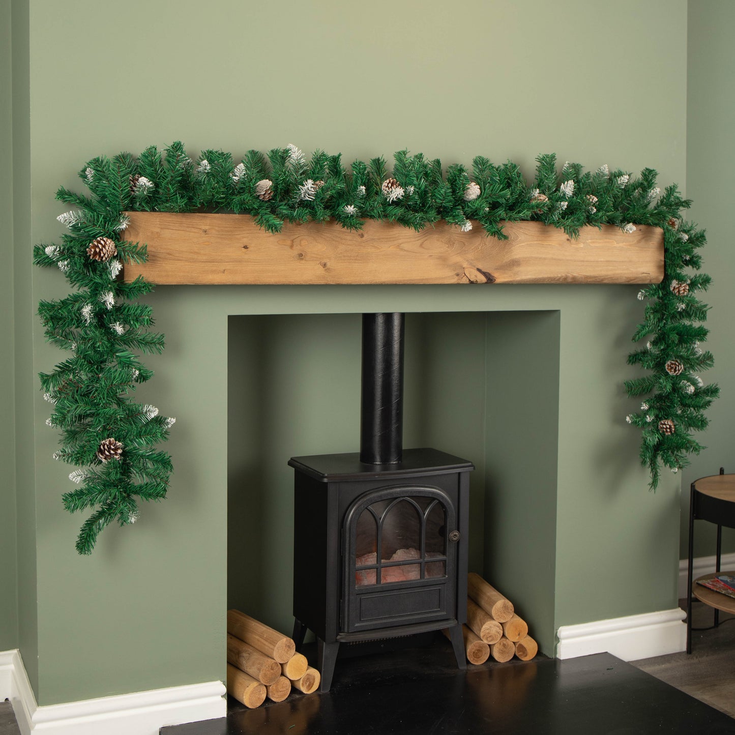 2.7m Snow Tipped Christmas Garland with Pine Cones and Mixed Needles