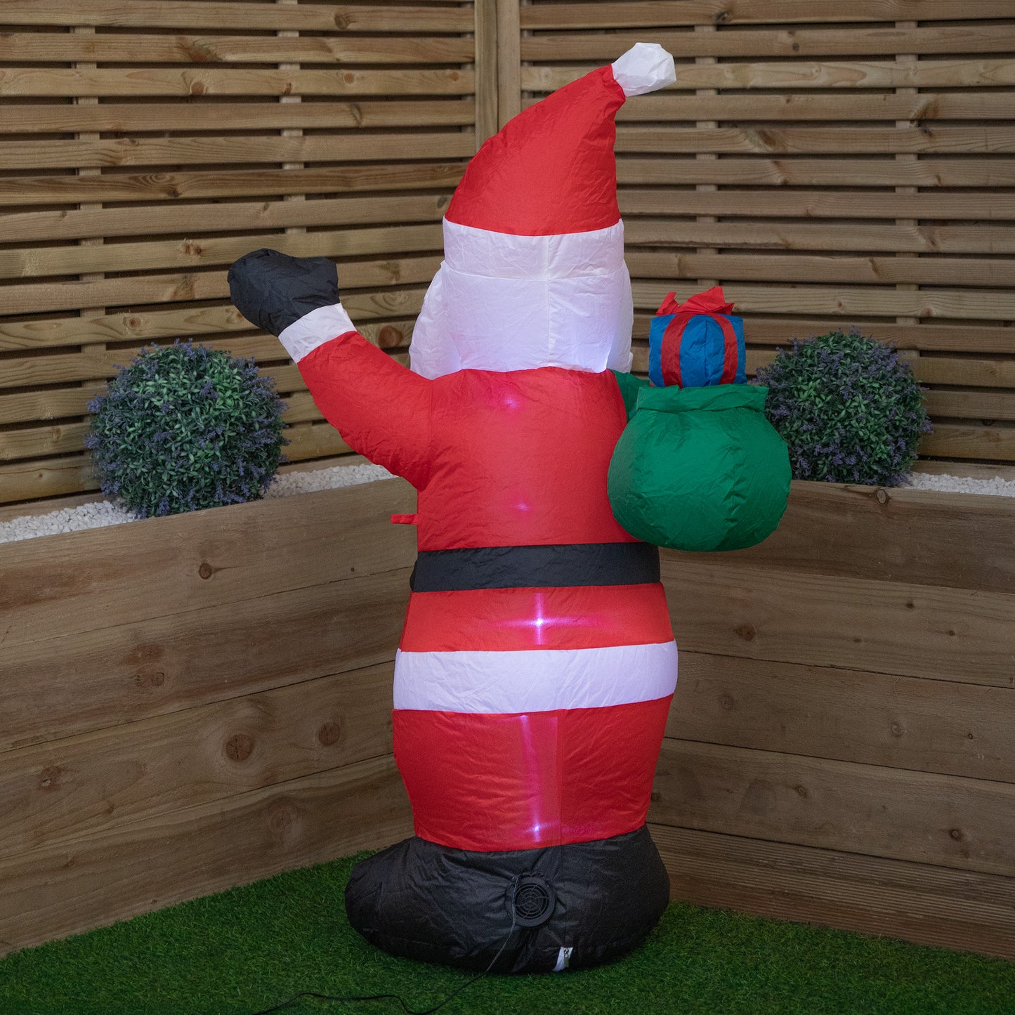 130cm (4ft) Inflatable LED Outdoor Christmas Standing Santa with Gift in Sack