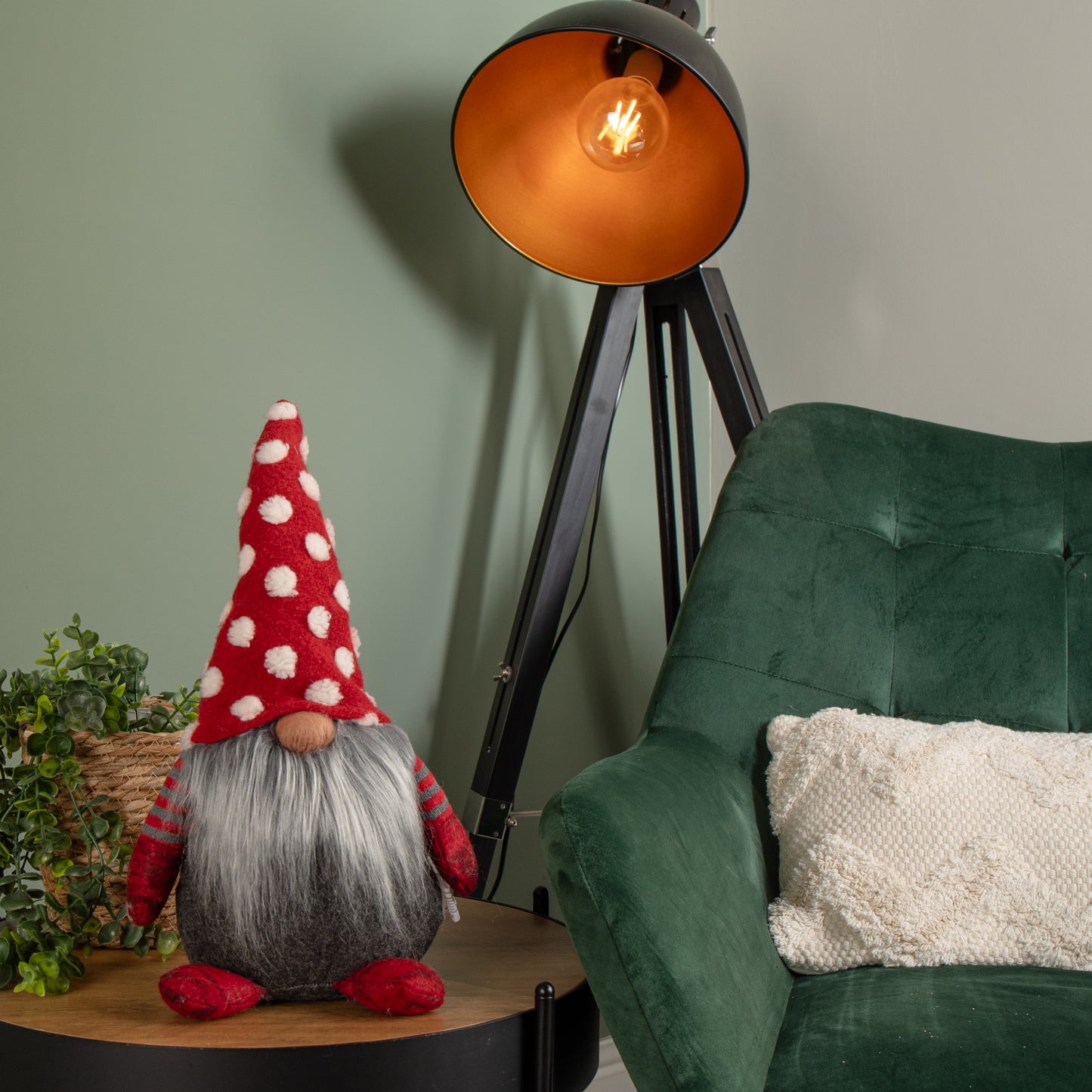 39cm Festive Grey & Red Bearded Christmas Gonk with White Polka Dot Hat