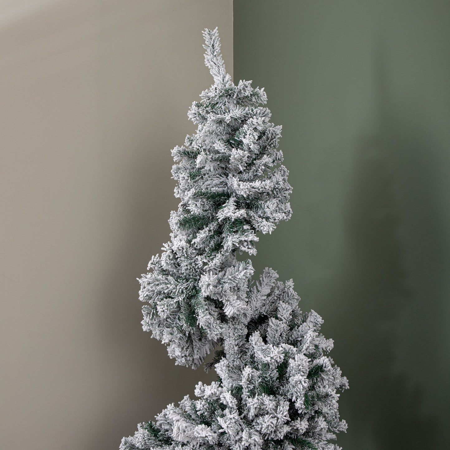 7ft (2.1m) Snowflocked Spiral Christmas Tree with Green Metal Stand