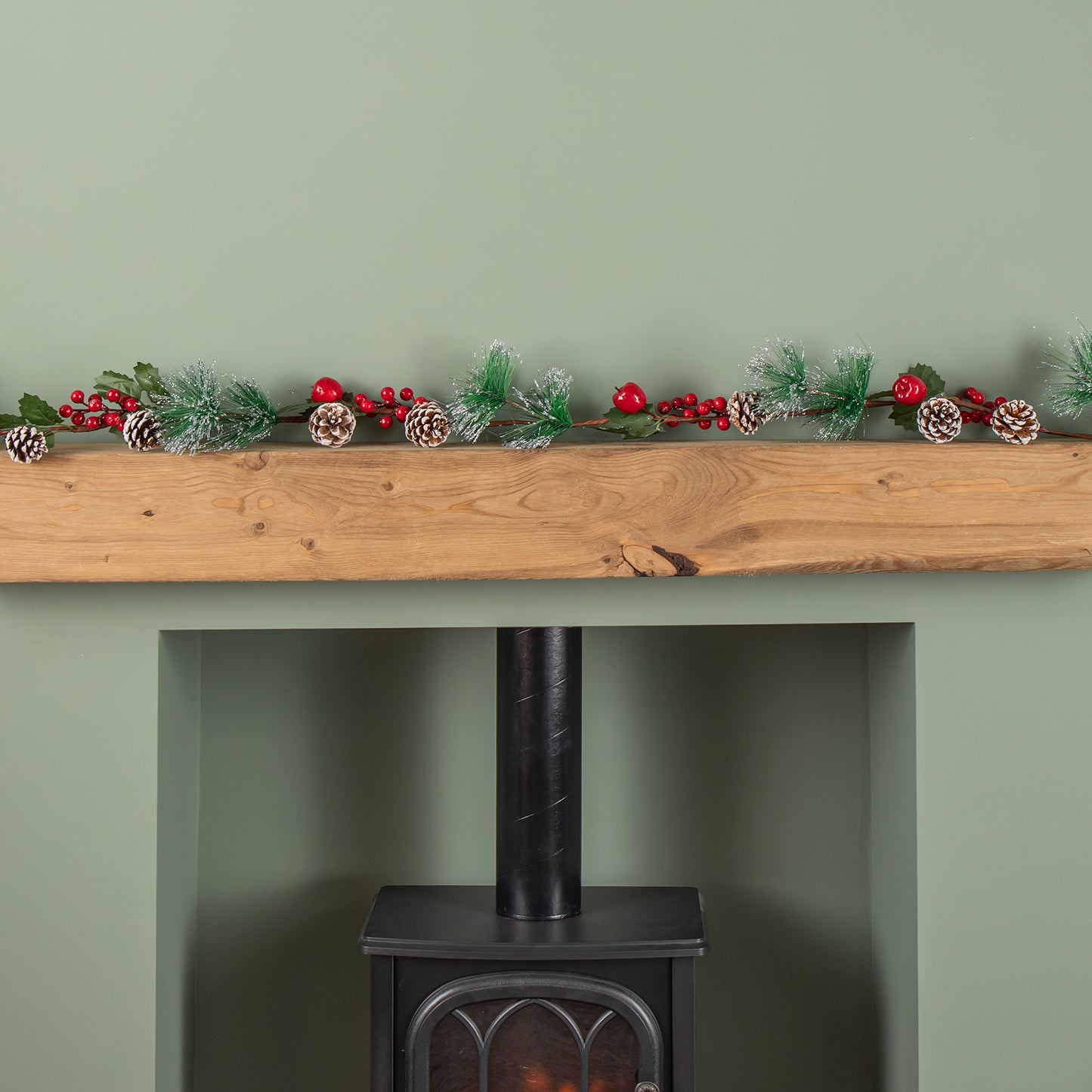 1.5m Christmas Berry Garland with Pinecones and Silver Glitter Tips