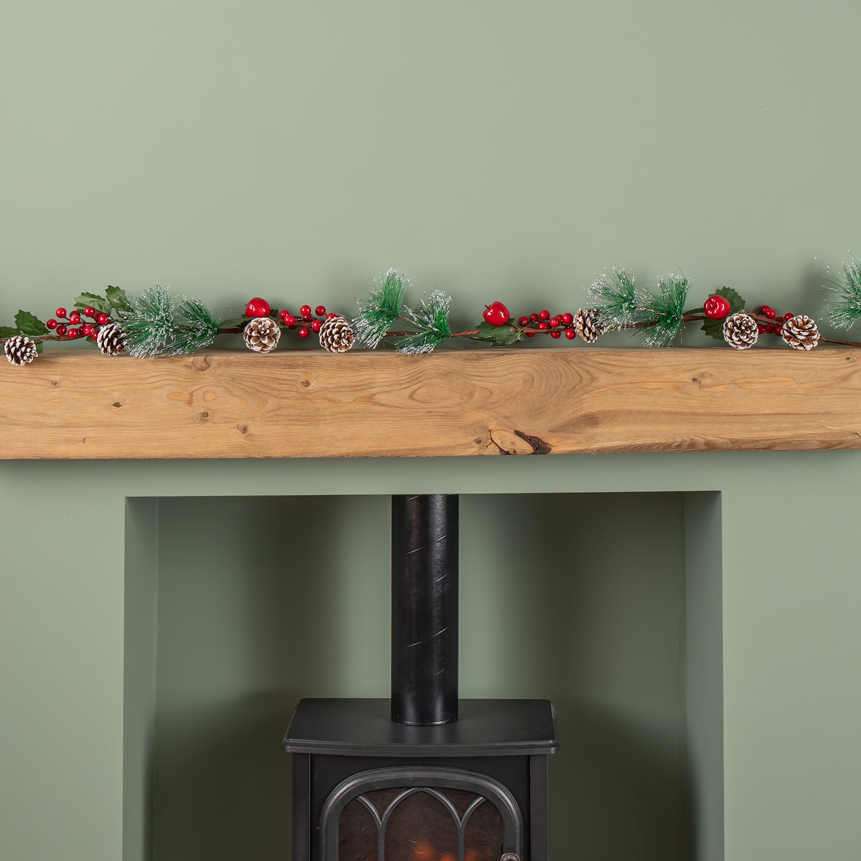 1.5m Christmas Berry Garland with Pinecones and Silver Glitter Tips