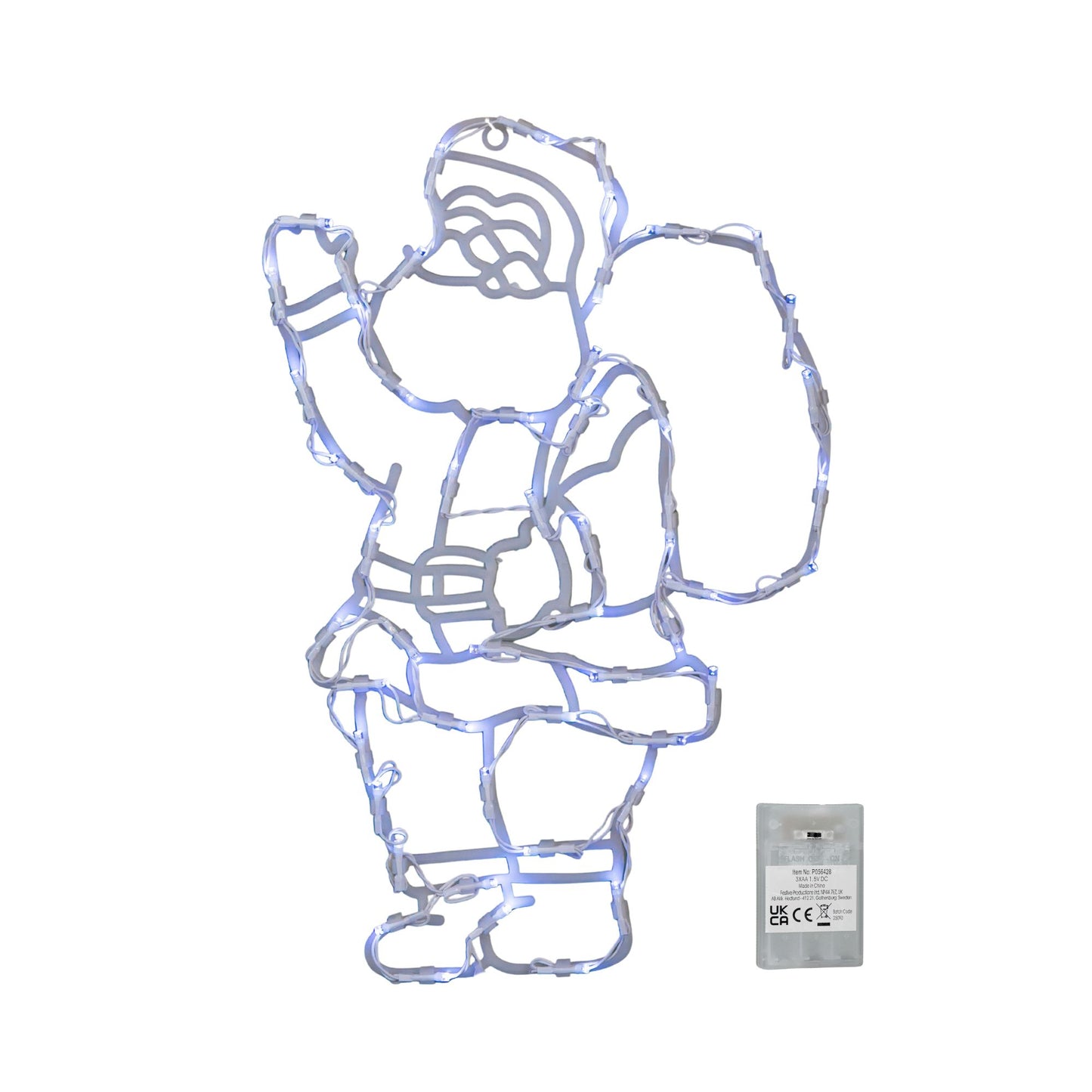 44cm Battery Powered Light up Hanging Christmas Santa with White Multi-Action LEDs