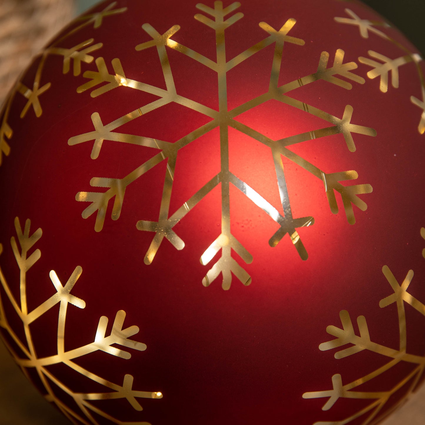 15cm Battery Operated Light up Snowflake Glass Ball in Red with Warm White LEDs
