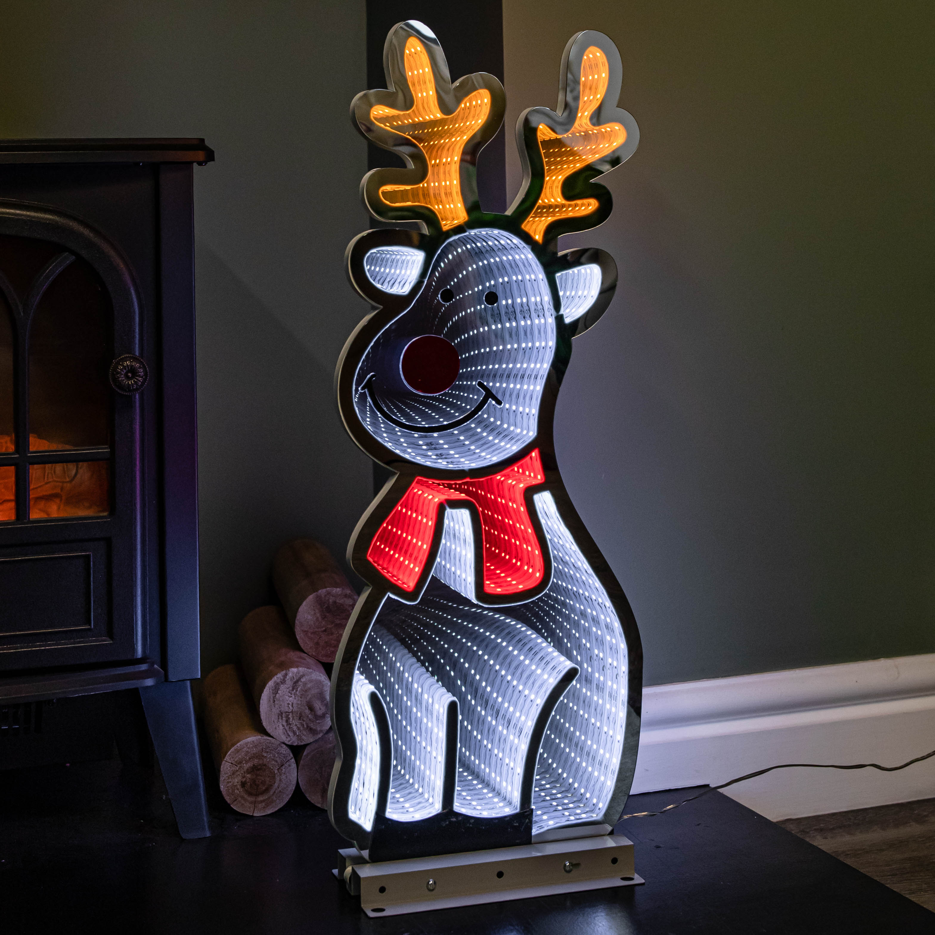 60cm Light up Standing Reindeer Infinity Mirror Christmas Decoration with LEDs