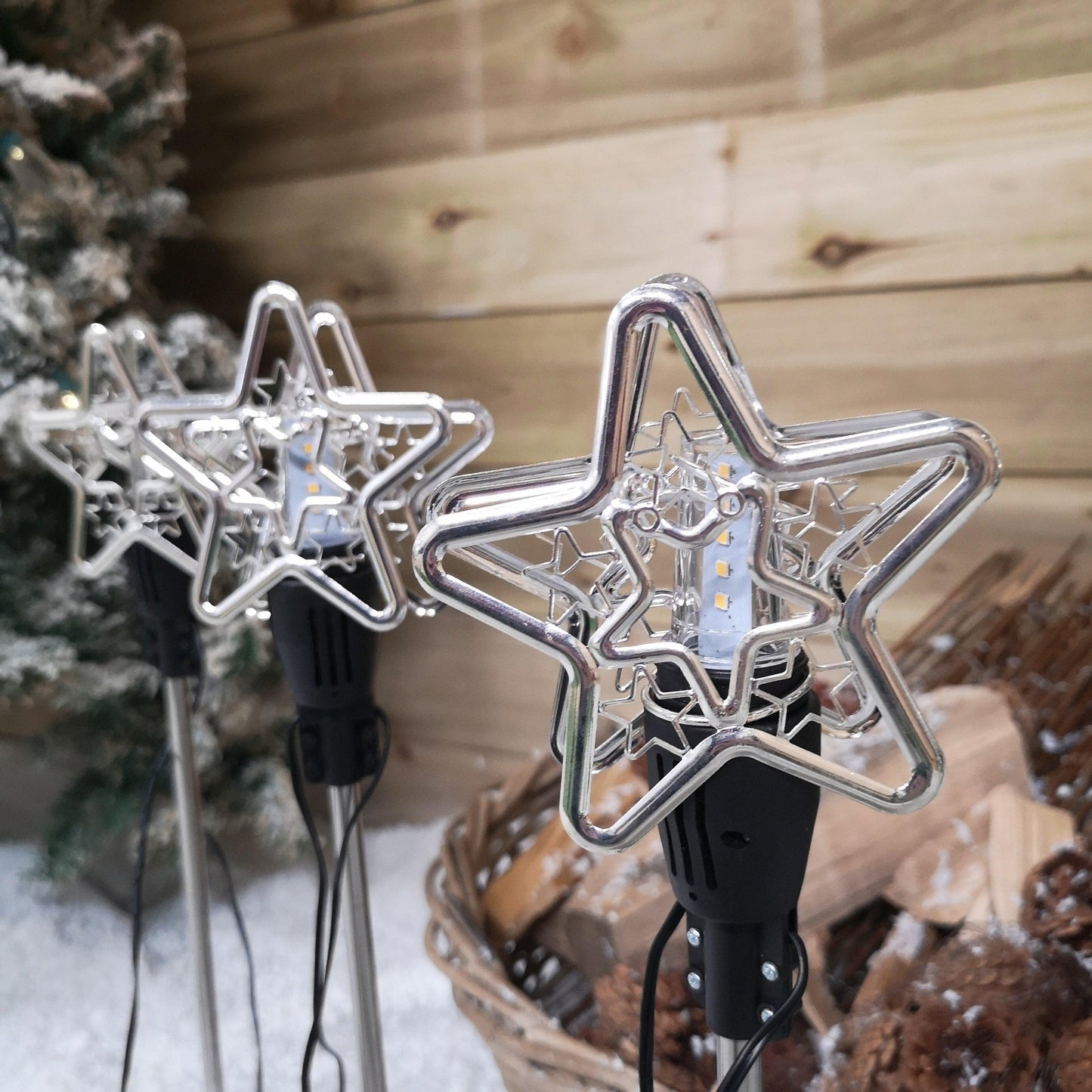 Set of 3 Christmas Star Flashing Warm White LED Connectable Pathfinder Lights