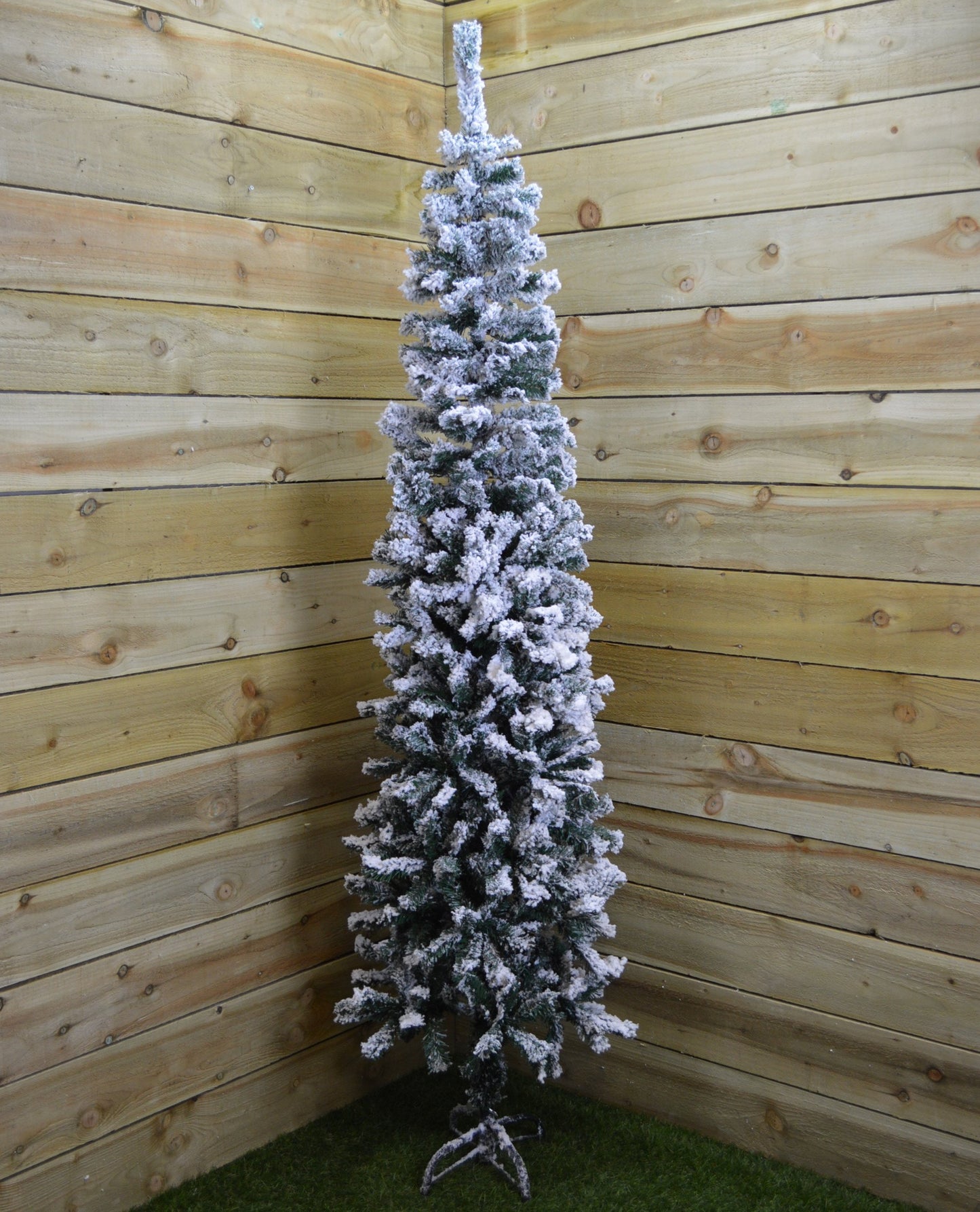 Factory Seconds: 6.5ft (2m) Snow Flocked PVC Spruce Pine Slim Christmas Tree in Green