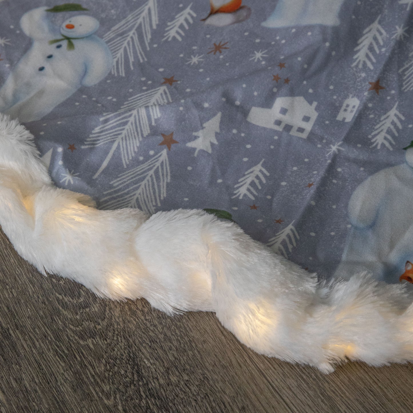 90cm USB Powered Light up The Snowman Fabric Christmas Tree Skirt with LEDs