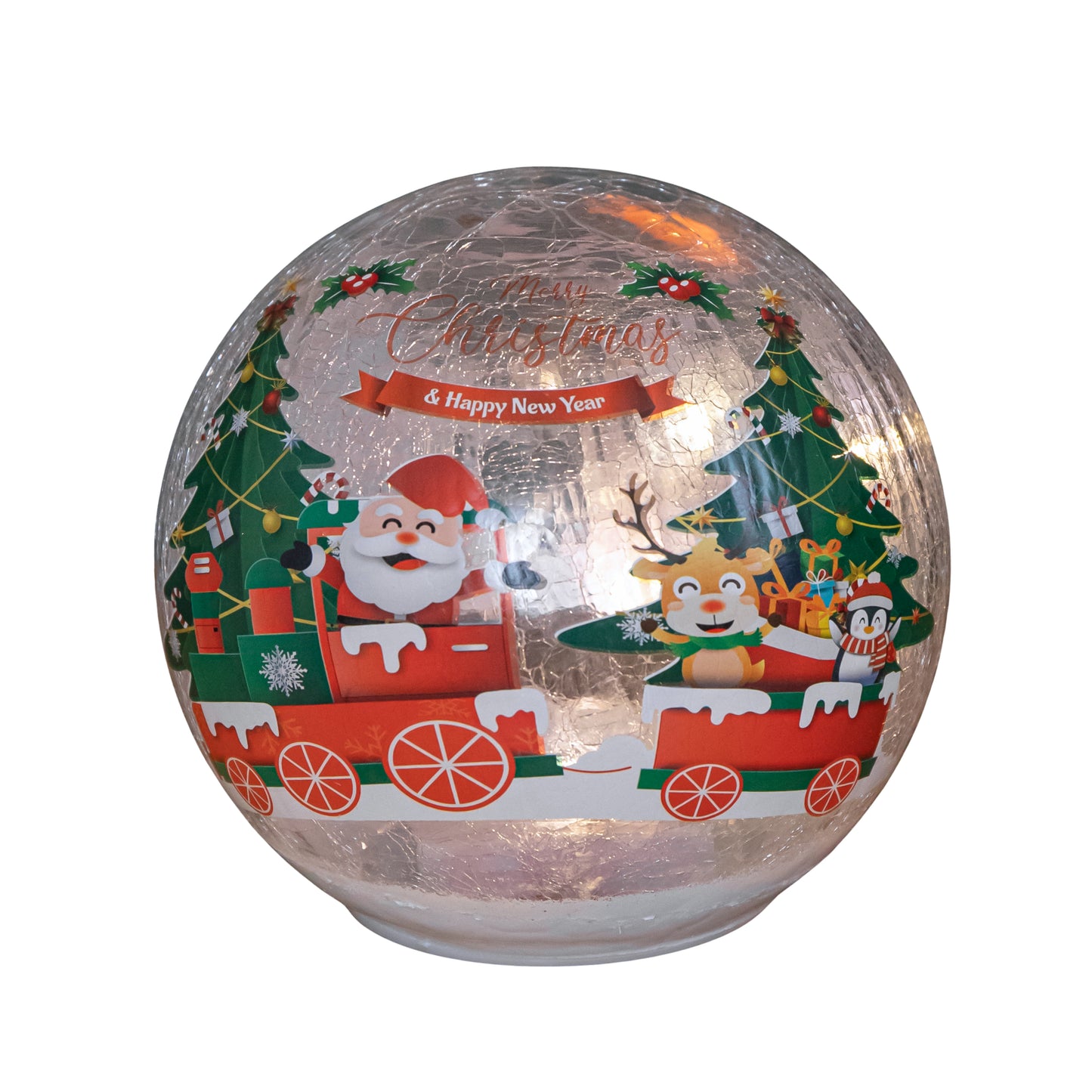 15cm Battery Operated Light up Santa and Friends Christmas Crackle Ball with LEDs