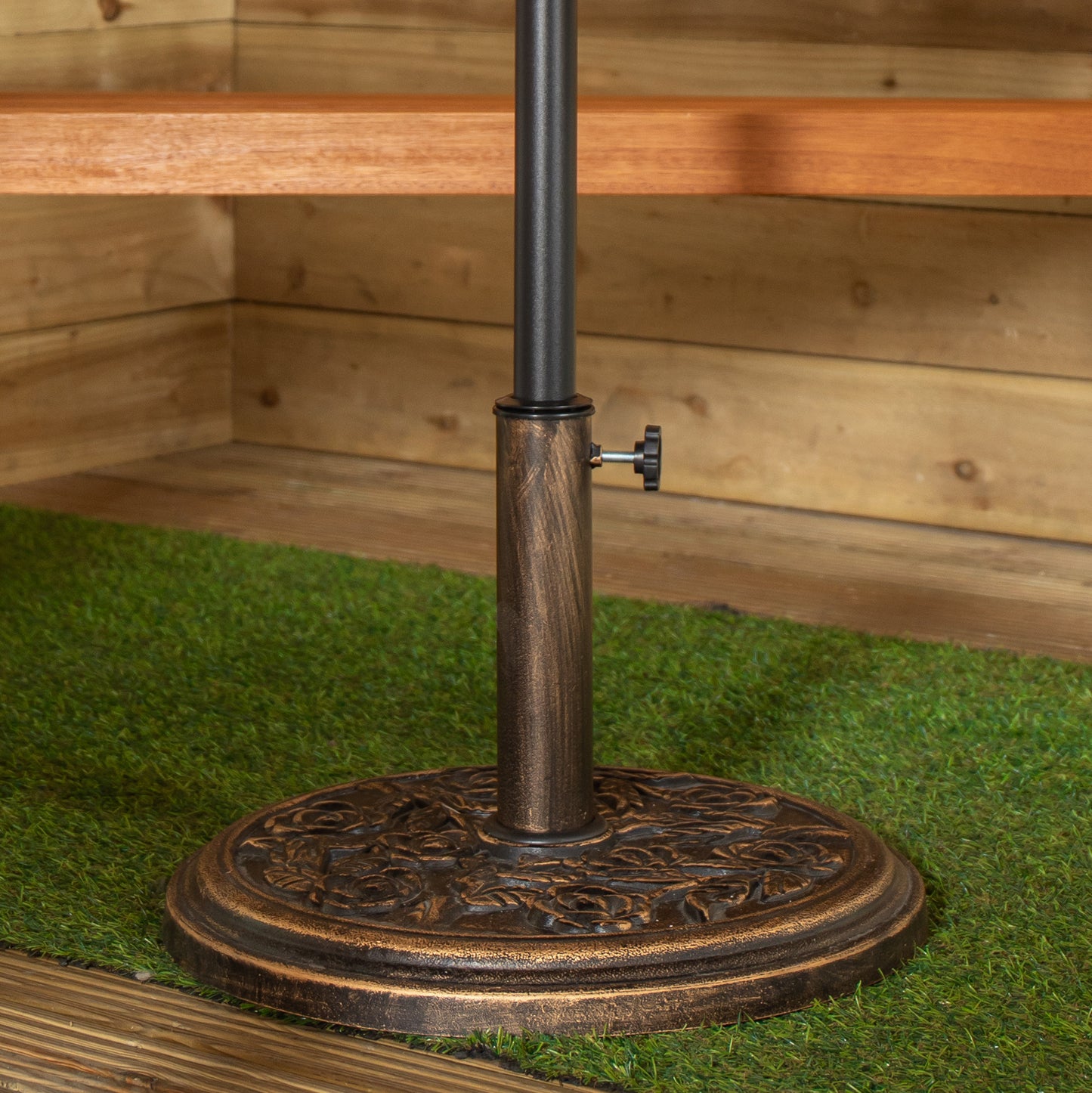 Outdoor 4 Person Rectangular Wooden Garden Table, 2 Benches with Beige Havana Parasol & Base