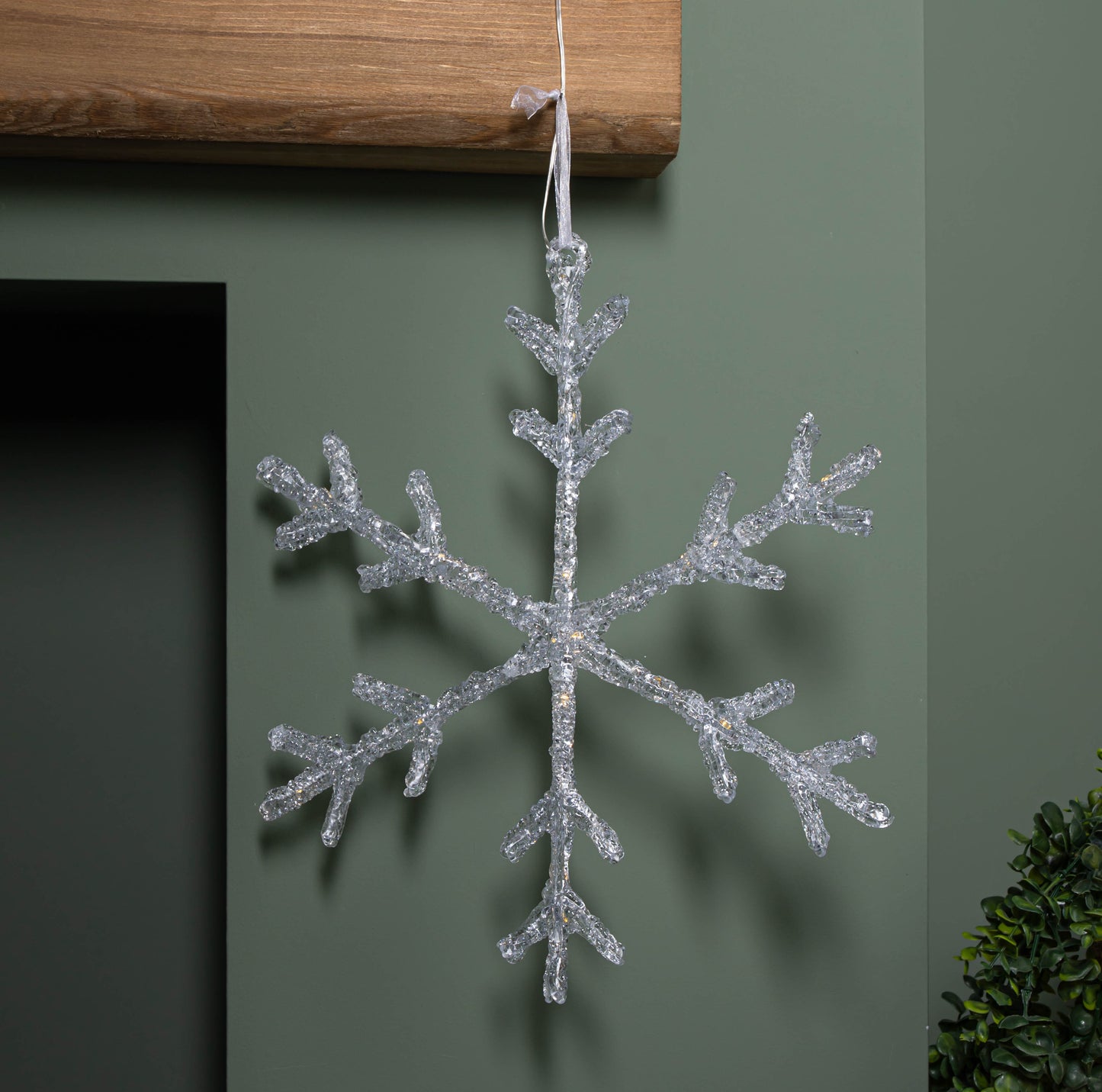37cm Battery Powered Light up Ice Christmas Snowflake Hanging Decoration with Warm White LEDs