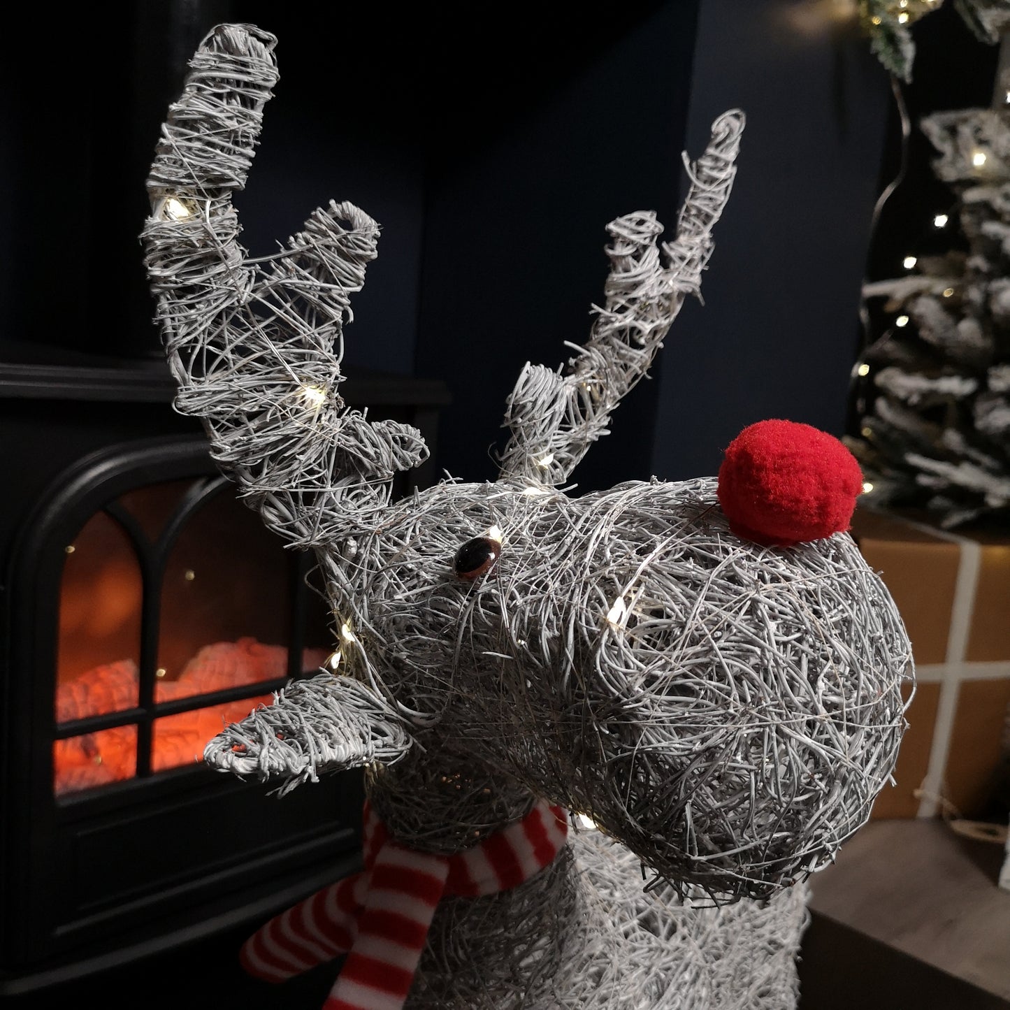 66cm Battery Operated Rattan Woven Cupid Reindeer with Warm White LEDs