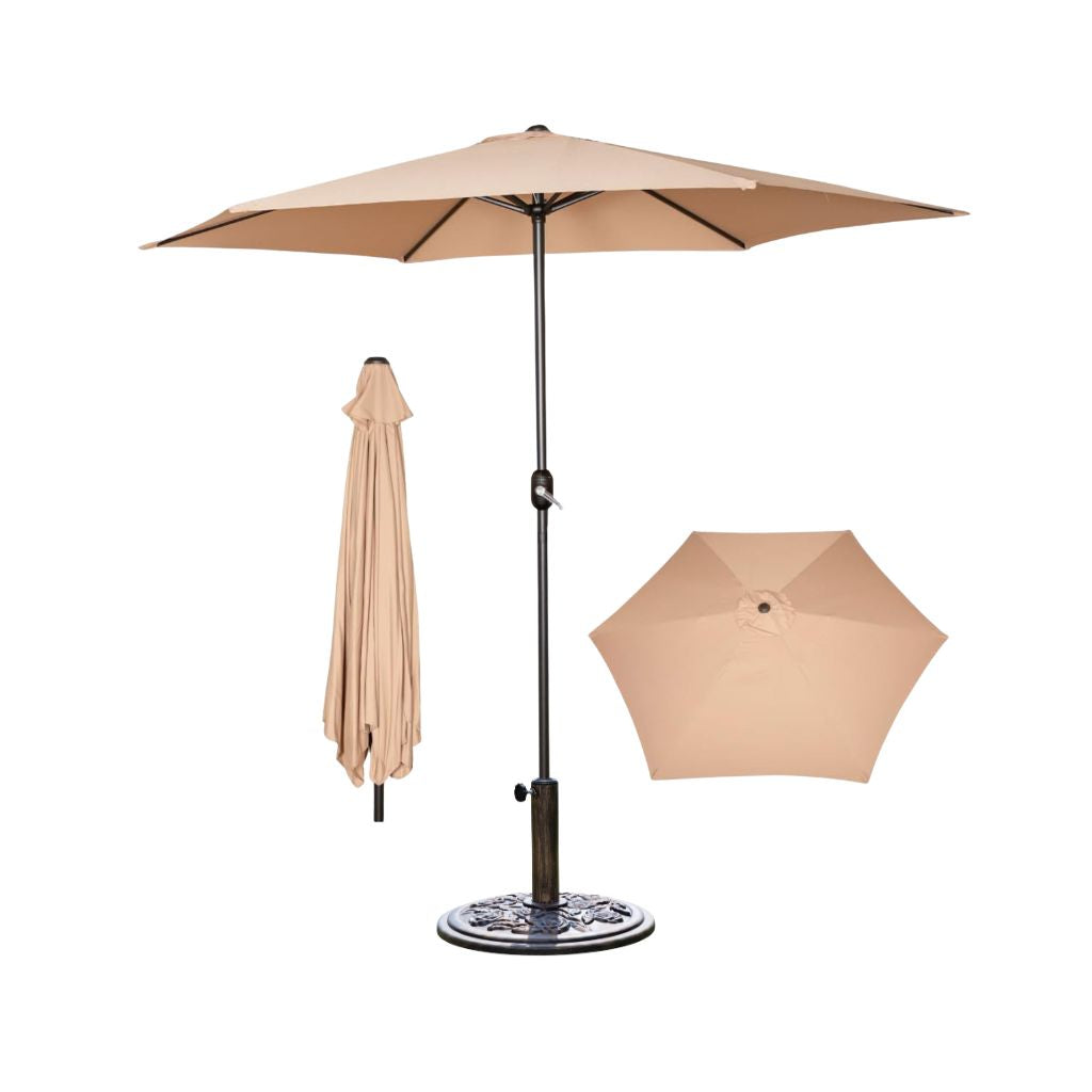2.7m Havana Garden Patio Parasol with Crank Handle in Beige with 9kg Base Included