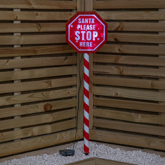 80cm Battery Operated Light up Santa Stop Here Sign with White LEDs