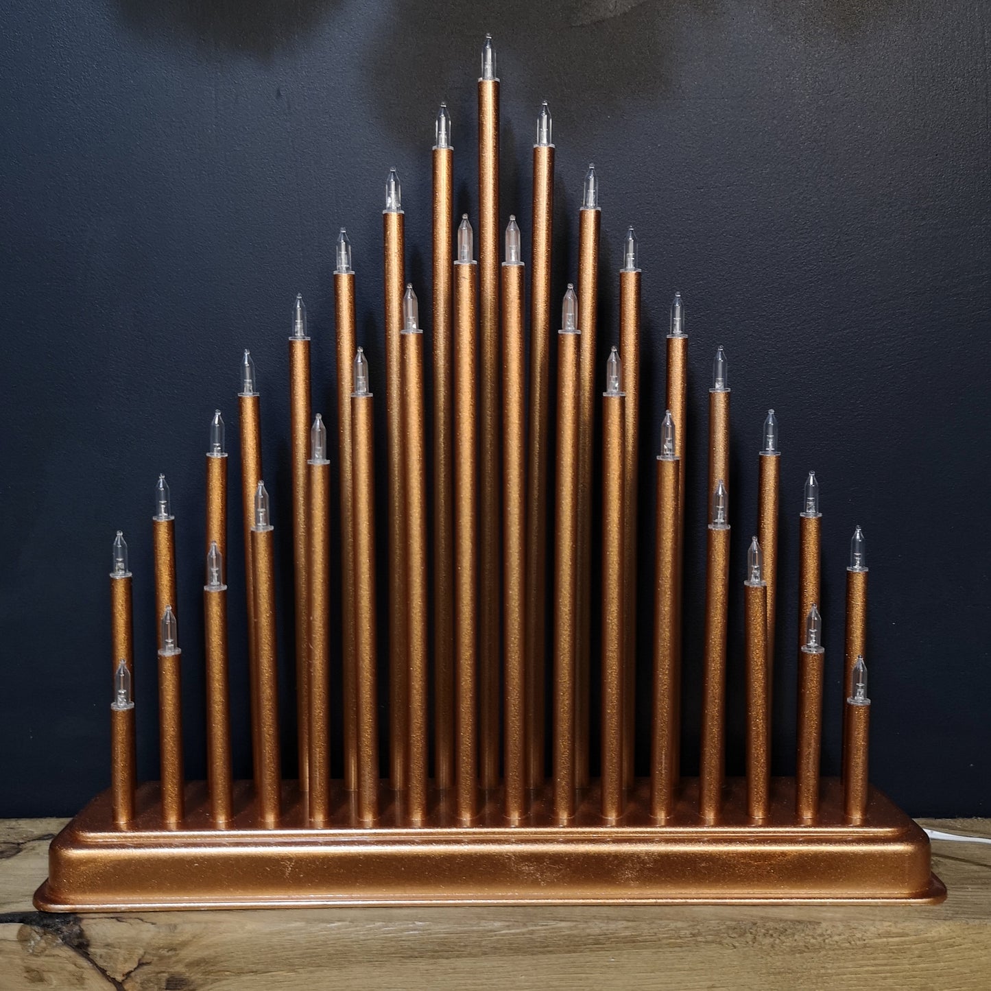 34cm Light up Rose Gold Christmas Candlebridge with 33 LEDs in Warm White