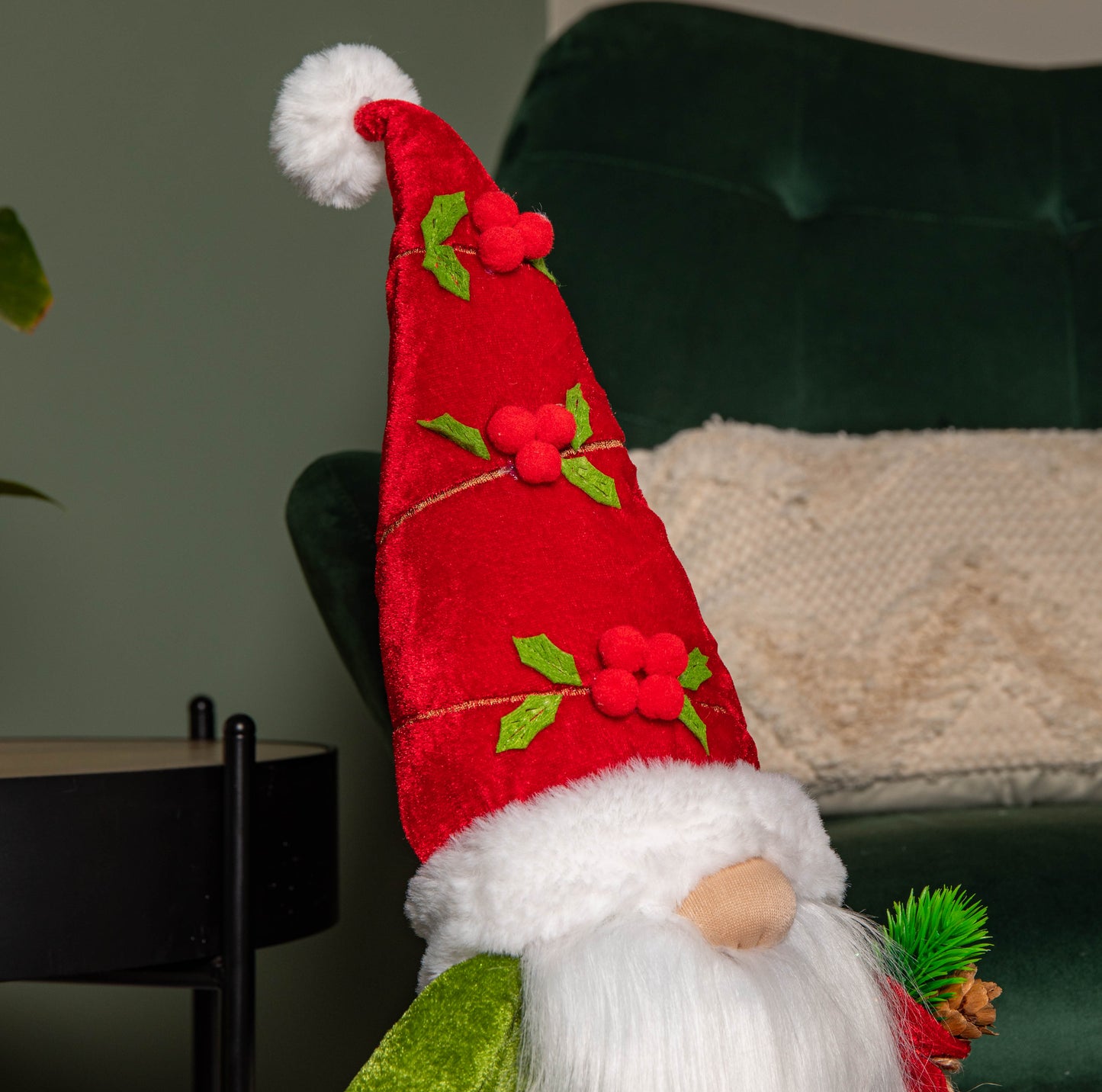 71cm Standing Christmas Gonk with Santa Hat and Extendable Legs in Reg and Green