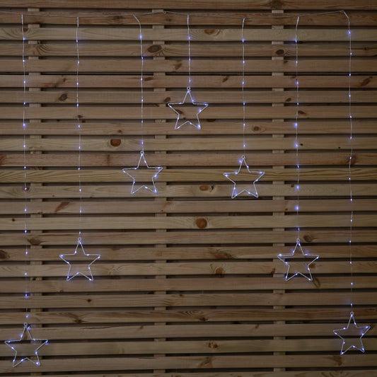 1.2m Battery Operated Christmas Star Curtain Lights with 140 White LEDs