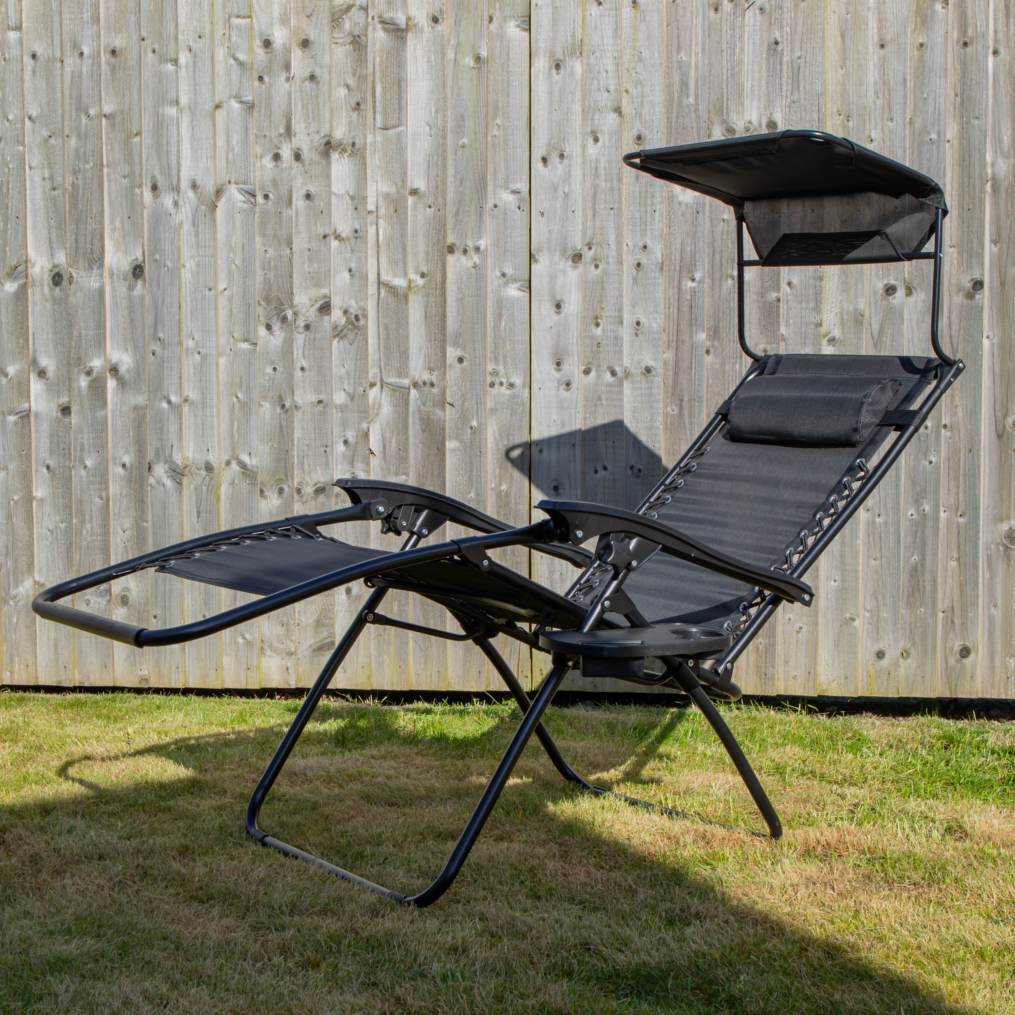 Factory Seconds Multi Position Garden Gravity Relaxer Chair Sun Lounger with Sun Canopy in Black