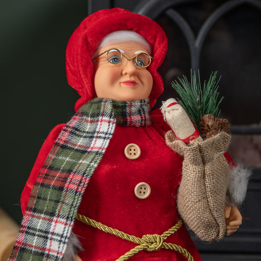 44cm Large Traditional Mrs Santa Claus Figure Christmas Decoration