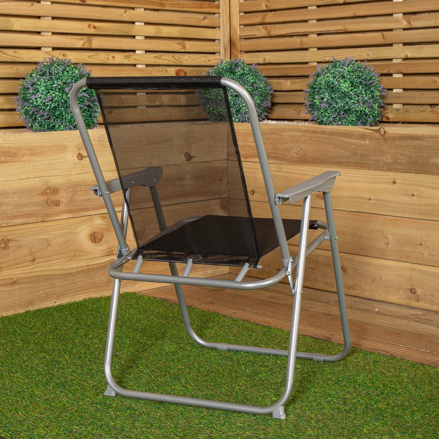 Factory Seconds: 1 x Foldable Garden Chair Fixed position garden chair with grey frame and black fabric