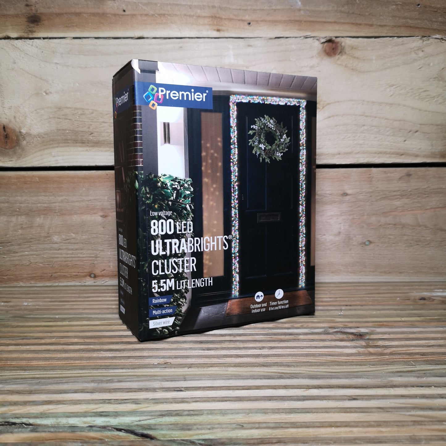 800 LED 5.5m Premier Christmas Indoor Outdoor Wire Cluster Lights with Timer in Rainbow