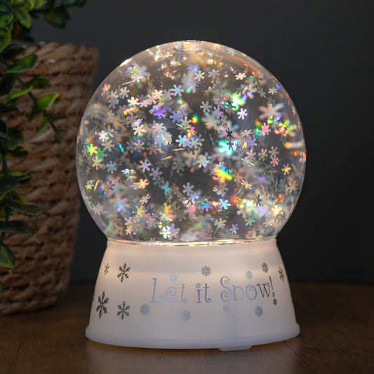 15cm Dual Powered Light up White Christmas Snowflake Water Spinner Globe with LEDs