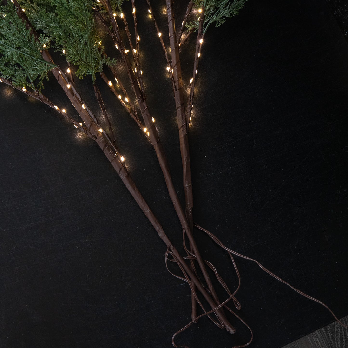 90cm Set of 3 Light up Christmas Fir Twig with 90 Warm White LEDs (Twigs only)