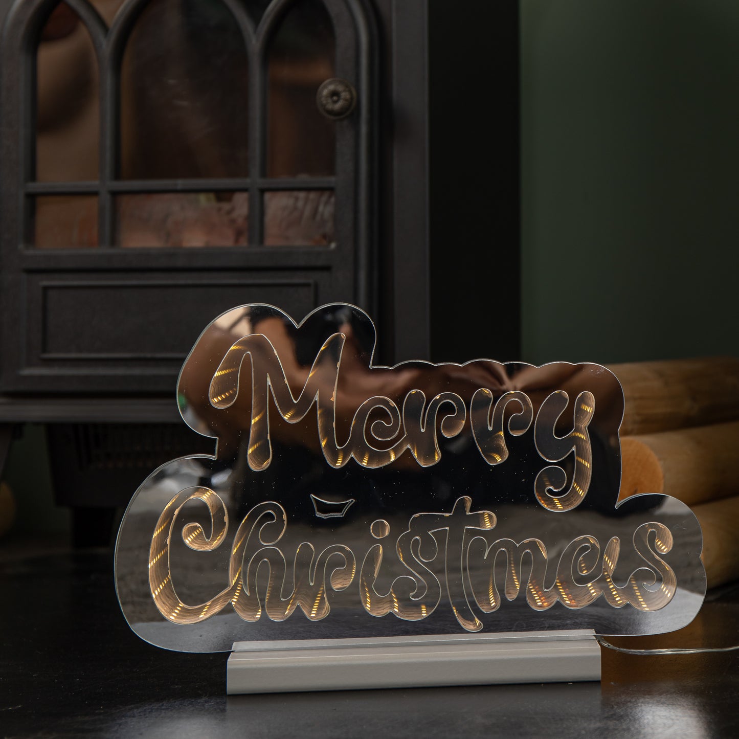 32cm Light up Merry Christmas Infinity Decoration with White LEDs